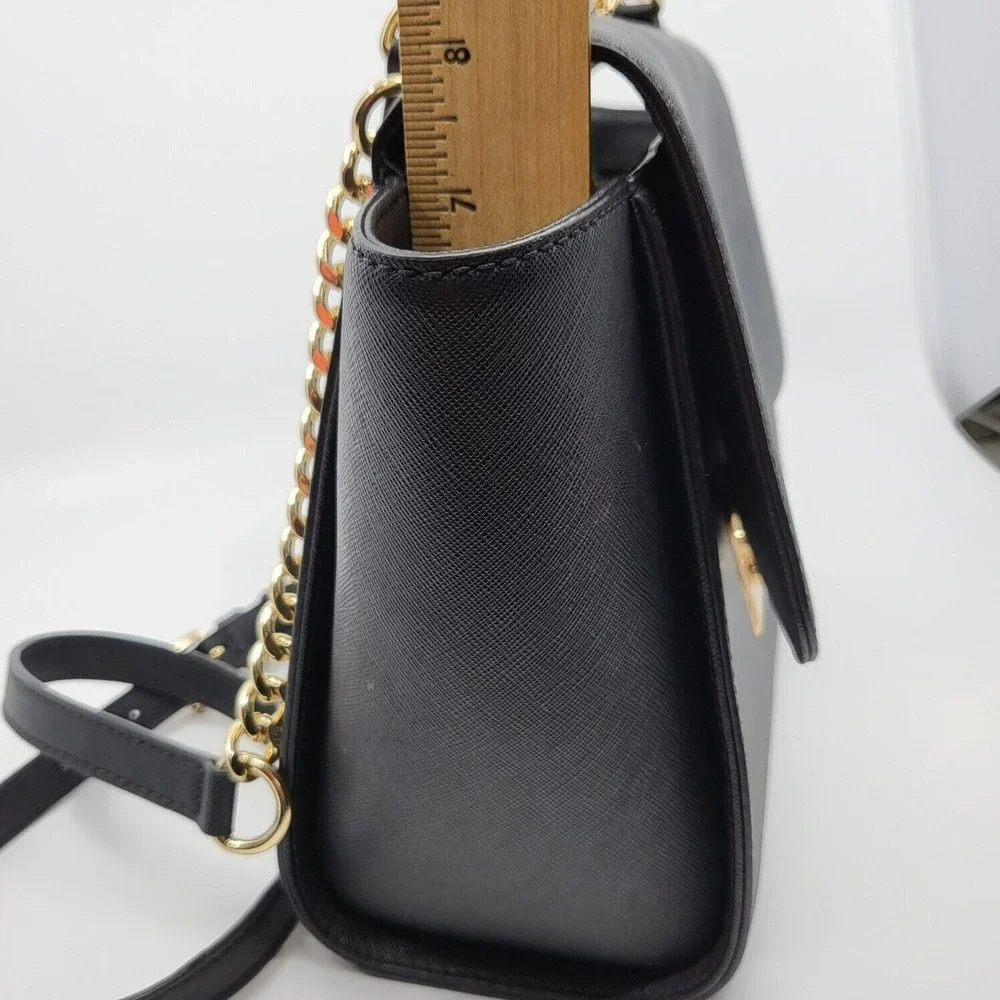 Michael Kors Brandi Medium Satchel Black Saffiano Leather Crossbody Gold Chain
